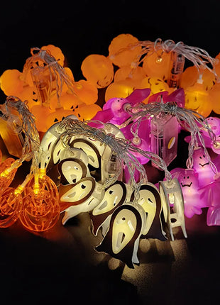 1.5M 10LED Halloween LED Light String Horror Eyeballs Pumpkin Spider Bat Skull Lamp Trick Or Treat Happy Halloween Party Decor - Riparo82