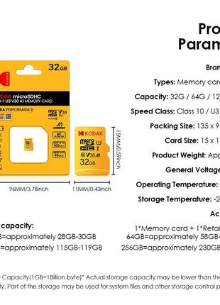 Kodak Micro SD 256GB 128GB U3 e 64GB 32GB C10 Scheda SD Flash Drive Scheda di memoria Classe 10 4K cartao de Memoria Scheda di memoria Micro SD