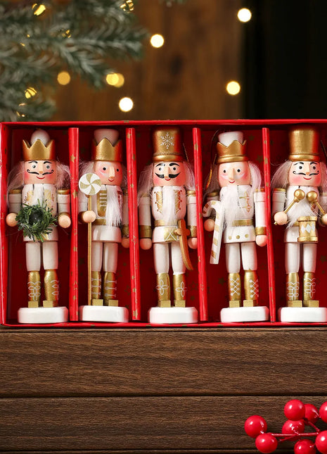 3/4/5 pezzi ornamenti natalizi schiaccianoci figure schiaccianoci in legno marionetta soldato per decorazioni pendenti per albero di Natale - riparo82