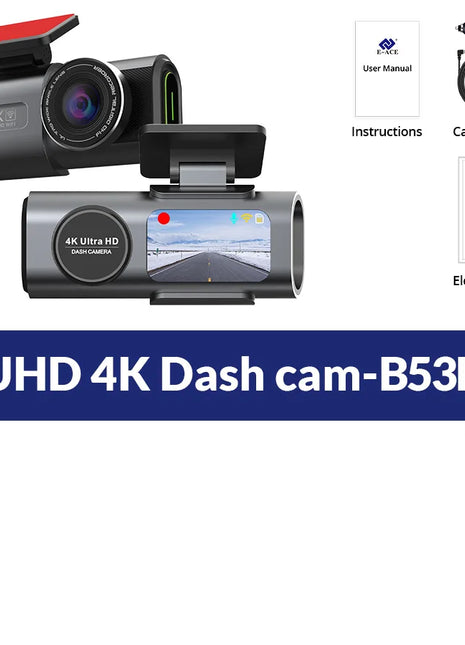 Dash Cam 4K UHD Recording Car Camera DVR Night Vision Video Recorder Built-In Wi-Fi Support GPS 24H Parking - Riparo82