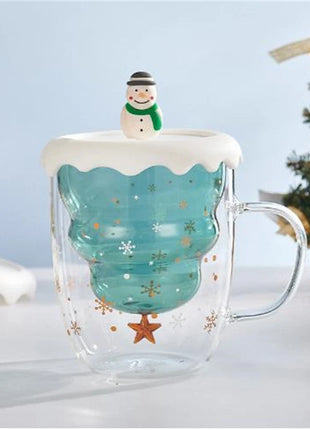Tazza di Natale Tazza da tè Set di decorazioni regalo di Capodanno Albero di Natale Bicchieri Tazza Decorazione per feste Tazza da caffè Cartone animato Vetro carino - riparo82