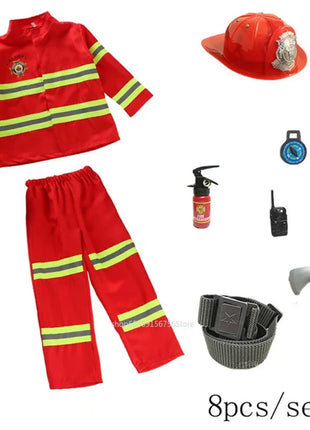 Costume cosplay da pompiere per bambini Ragazzi Ragazze Festa di carnevale di Halloween Sam Uniforme da pompiere Abbigliamento da lavoro Regalo di Natale