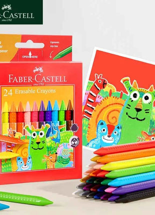 12/24 Colors Faber Castell Erasable Plastic Crayons Eraser and Sharpener School Supplies Non Toxic Crayons for Toddlers Washable