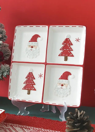 Vassoio in ceramica natalizio creativo Piatto piano a quattro sezioni Piatto da portata per alimenti Snack Frutta Piatto portaoggetti per la casa Stoviglie - riparo82