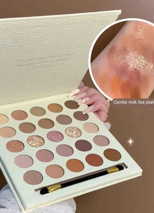 25-Color Eyeshadow Palette Earth Tones Matte & Shimmer Autumn Winter Low Saturation Orange Brown Makeup with Brush