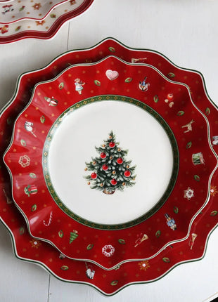 Tesoro tedesco Porcellana dura Giocattolo natalizio Joy Piatto piano multi-angolo Tazza di Natale Piattino Ciotola Candeliere - riparo82