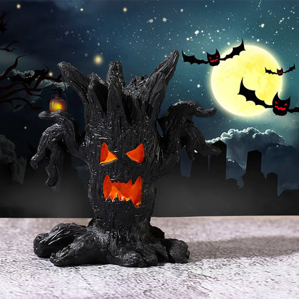 Halloween Pumpkin Lanterns LED Electronic Candles Ghost Tree Stump Decorations Funny Faces Festive Atmosphere Ornaments