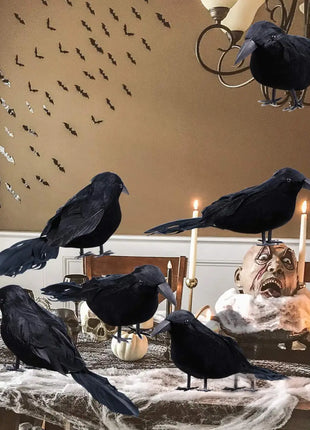 6PCS Black Feather Crow Halloween Props Mock Crow Spooky Feather Decoration Props Halloween Party Scary Animal Horror Props - Riparo82