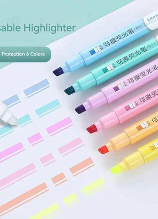 6pcs Erasable Highlighters Pastel Markers Dual Tip Fluorescent Pen for Art Drawing Doodling Marking School Office Stationery