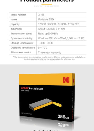 Kodak 2tb SSD Unità esterna 1tb 512 gb Disco rigido portatile Extra Ssd 500 Mb/s 3.2 Tipo C per telefono portatile