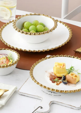 Nuovo piatto in ceramica con bordo dorato nordico, piatto in ceramica, leggero, di lusso, per riporre gioielli, piatto per torta, piatto per colazione a casa, a forma di cuore - riparo82