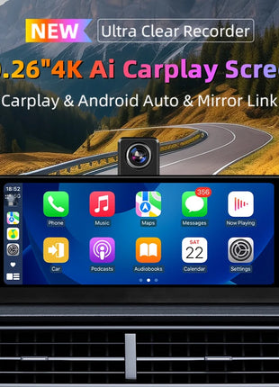 10.26" 4K Dash Cam Carplay Android Auto GPS 5G WIFI FM BT Car Dvr 350 ° Rotation Dual Lens Dashcam Truck Camera Drive Recorder - Riparo82