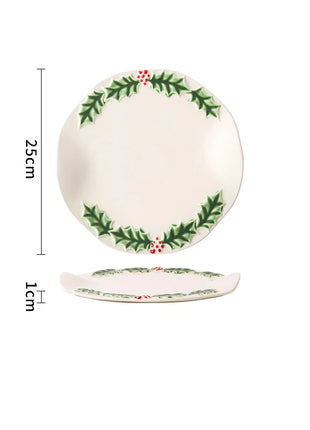 Piatto da pranzo in ceramica in rilievo Piatti da dessert per torte in stile natalizio per la casa Stoviglie da cucina di alta qualità Vassoio da frutta per festival - riparo82