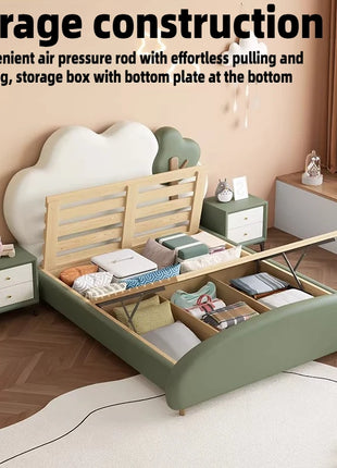 Letto con Struttura in Legno 135x200cm per Bambini e Adulti, Stile Nordico Moderno, con Testiera e Comodino, Set Arredamento Camera da Letto