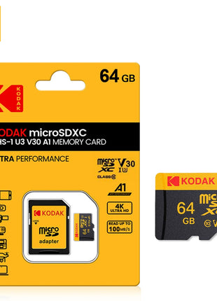 Scheda di memoria KODAK Micro SD 256G FINO a 100 MB/s C10 U3 32G 64G 128G Scheda TF 4K HD per adattatore lettore di schede USB Microsd per fotocamera
