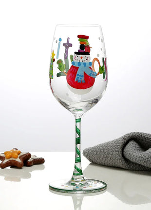 Bicchiere da vino con stampa natalizia Decorazioni natalizie Calice da vino rosso Disegno creativo a mano dipinto Home Party Festival Tazze Bar Set da vino - riparo82
