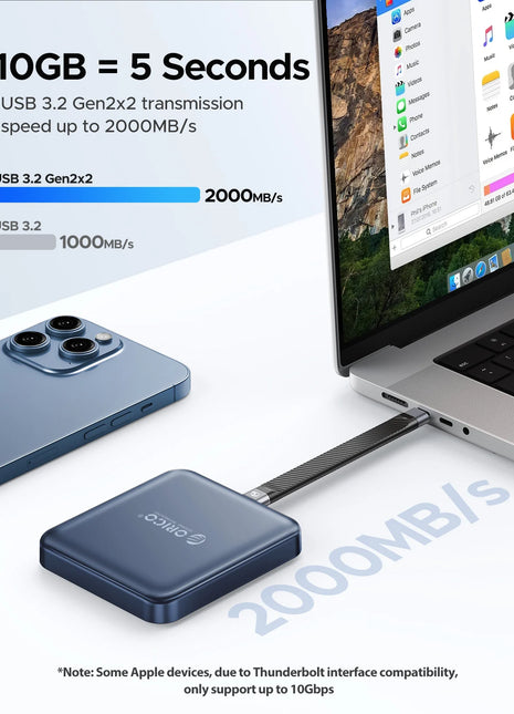 ORICO SSD esterno magnetico da 1 TB, registrazione e negozio HDR 4K ProRes, trasmissione e archiviazione stabili da 2000 MB/s, stato solido portatile