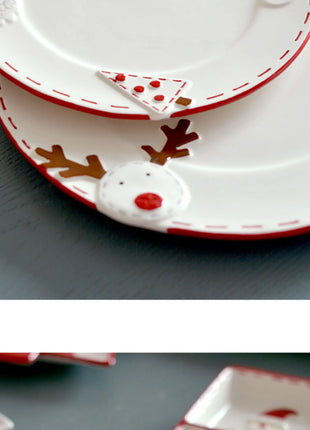 2025 Nuovo set di posate in ceramica dipinta a mano di Natale Piatto da bistecca di Natale carino Piatto piatto colorato sottosmalto in rilievo - riparo82