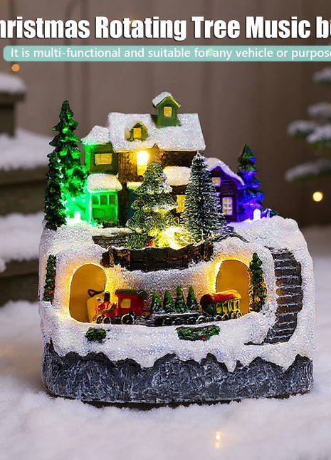 Figurine da collezione in resina Musica LED leggera Figurine di villaggio di Natale Statua rotante del villaggio per il regalo di decorazioni per la casa di Natale