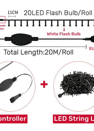 20M/Rotolo 200LED Esterno LED String Fata Luce Impermeabile Cavo Nero Spina UE Ghirlanda Lampada Natale Patio Decorazione del Giardino illuminazione - riparo82