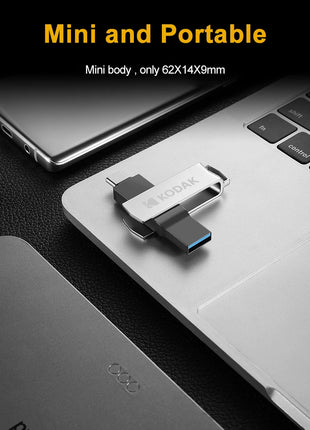Kodak Type C Pendrive USB 3.2 Chiavetta USB in metallo 128 GB 64 GB 32 GB 256 GB HDD 2 in 1 U-disk per chiavi Smartphone Laptop Desktop