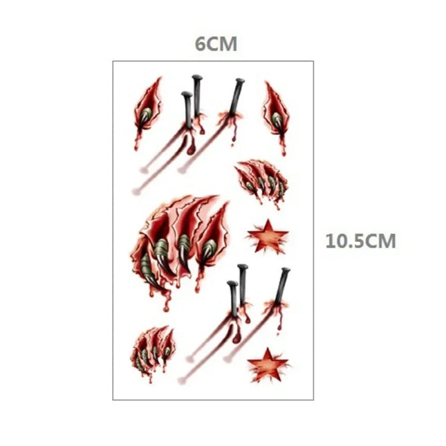 10pcs Halloween Bloody Wound Tattoo Stickers Trick Scary Waterproof Temporary Tattoo DIY Fake Tattoo Halloween Party Decoration