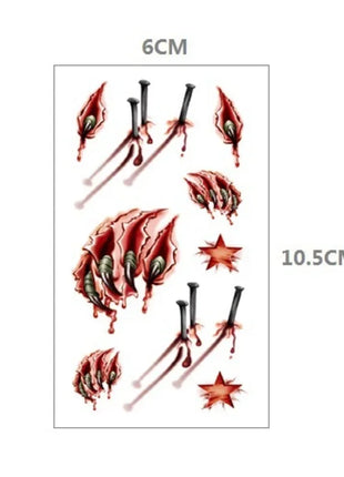 10pcs Halloween Bloody Wound Tattoo Stickers Trick Scary Waterproof Temporary Tattoo DIY Fake Tattoo Halloween Party Decoration - Riparo82