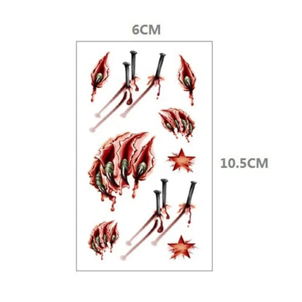 10pcs Halloween Bloody Wound Tattoo Stickers Trick Scary Waterproof Temporary Tattoo DIY Fake Tattoo Halloween Party Decoration