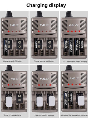 Batteria ricaricabile PALO 6F22 9V Ni-MH Batterie 9 V 300mAh Batteria da 9 volt a bassa autoscarica a 9 volt con caricabatterie intelligente - riparo82