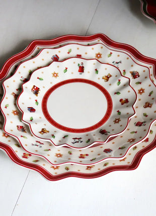 Tesoro tedesco Porcellana dura Giocattolo natalizio Joy Piatto piano multi-angolo Tazza di Natale Piattino Ciotola Candeliere - riparo82
