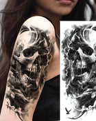 1 Sheet Full Arm Evil Witch Vampire Temporary Tattoos Sleeve Halloween Scary Skull Tatoo Waterproof Horrible Fake Tattoo Sticker - Riparo82
