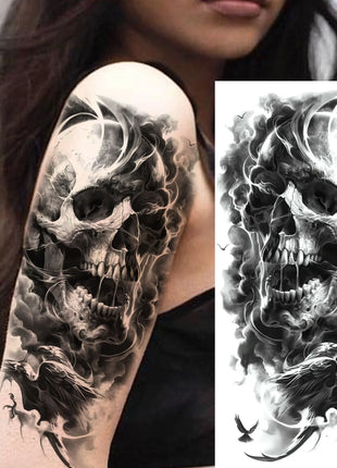 1 Sheet Full Arm Evil Witch Vampire Temporary Tattoos Sleeve Halloween Scary Skull Tatoo Waterproof Horrible Fake Tattoo Sticker - Riparo82