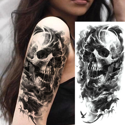 1 Sheet Full Arm Evil Witch Vampire Temporary Tattoos Sleeve Halloween Scary Skull Tatoo Waterproof Horrible Fake Tattoo Sticker