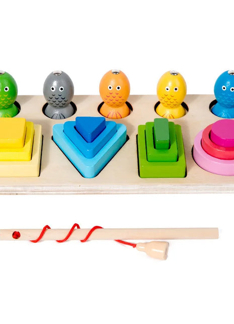 Classificazione cognitiva a forma di colore in legno Montessori che abbina i giocattoli educativi per l'apprendimento della pesca magnetica dei bambini - riparo82