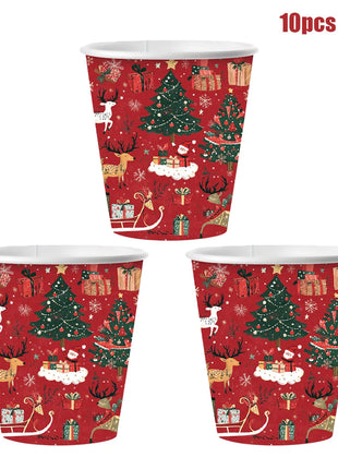 Decorazioni natalizie Set di stoviglie per feste Piatti di carta usa e getta a tema albero di renna Bicchieri Tovaglioli Forniture natalizie di Capodanno - riparo82