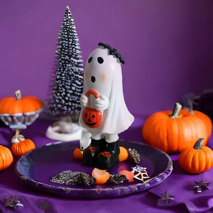 Halloween Themed Resin Ghost Figurine Handicraft Hand-painted Cartoon Standing Ghost Ornament Model Funny Doll