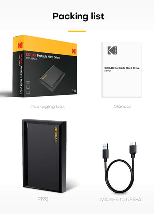 Kodak Disco rigido protettivo da 2,5 pollici USB3.0 5Gbps 500GB 1TB Disco rigido esterno HDD per capacità di espansione del computer desktop PS4