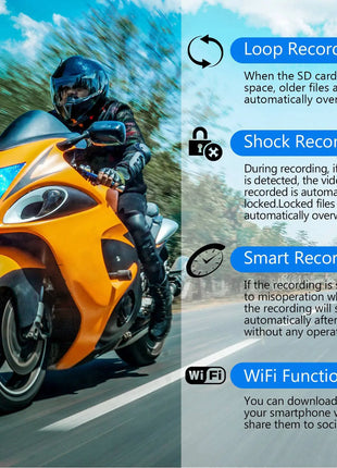 2in Motorcycle Driving Recorder Dash Cam 1080P+720P HD Lens Rainproof DVR Loop Recording Front Rear Motorcycle Recorder Dash Cam - Riparo82