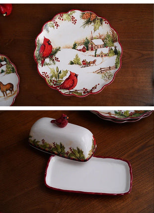 Set di stoviglie in ceramica di natale piatto da pranzo occidentale colorato sottosmalto di alta qualità piatto decorativo per posate per la cena del Festival - riparo82