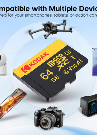 KODAK Scheda di memoria Registratore di guida 32GB 64GB Scheda di memoria Micro SD per telefono cellulare PC Auricolare Altoparlante Telecamera HD Interruttore di gioco