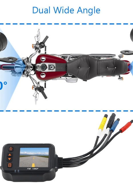 2in Motorcycle Driving Recorder Dash Cam 1080P+720P HD Lens Rainproof DVR Loop Recording Front Rear Motorcycle Recorder Dash Cam - Riparo82