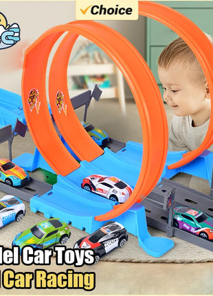 Stunt Speed Doppia competizione Ruote per auto Modello Pista da corsa Kit ferroviari assemblati fai-da-te Veicolo catapulta Ragazzo Giocattoli per bambini Regalo - riparo82