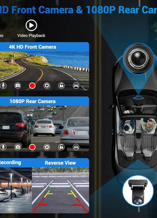 11.26 Inch 4K DVR Wireless CarPlay & Android Auto Dash Cam Bluetooth Audio GPS Navigation Dashboard Dual Lens Video Recorder - Riparo82