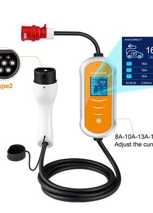 Electric Car Charger 3Phase 16A Portable Charger Type2 EVSE Charging Box Appointment time Cee Plug IEC62196 For Electric Vehicle - Riparo82