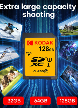 Schede di memoria per scheda SD KODAK U1 V30 per fotocamera Scheda di memoria SD HD Class10 da 64 GB 128 GB originale al 100% SDXC