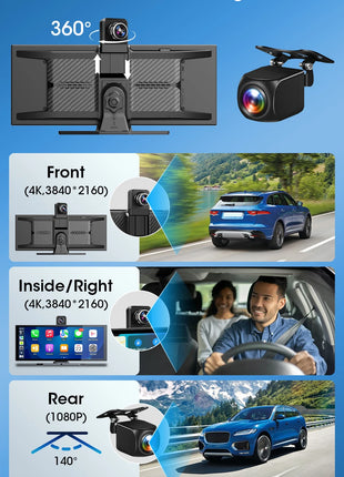 11.26 inch Dash Cam Car DVR 4K Camera Wireless Carplay Android Auto Touch Screen Dual Len Video Recorder Dashboard BT FM AUX GPS - Riparo82