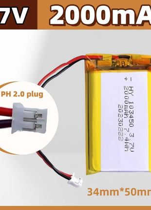 🐰 103450 3.7V 2000mAh Batteria ricaricabile ai polimeri di litio PH 2.0mm Spina a 2 pin per fotocamera Navigatore GPS Capacità MP5 - riparo82