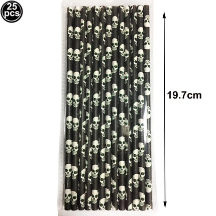 Halloween Theme Disposable Tableware Paper Plates Cups Straws Tablecloth Banner Spiral Cake Topper Happy Halloween Party Decor