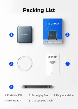 ORICO SSD esterno magnetico da 1 TB, registrazione e negozio HDR 4K ProRes, trasmissione e archiviazione stabili da 2000 MB/s, stato solido portatile