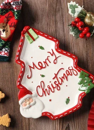 Piatto in ceramica tridimensionale dipinto a mano in pino di Babbo Natale Stoviglie da dessert per colazione natalizia Design unico di frutta - riparo82